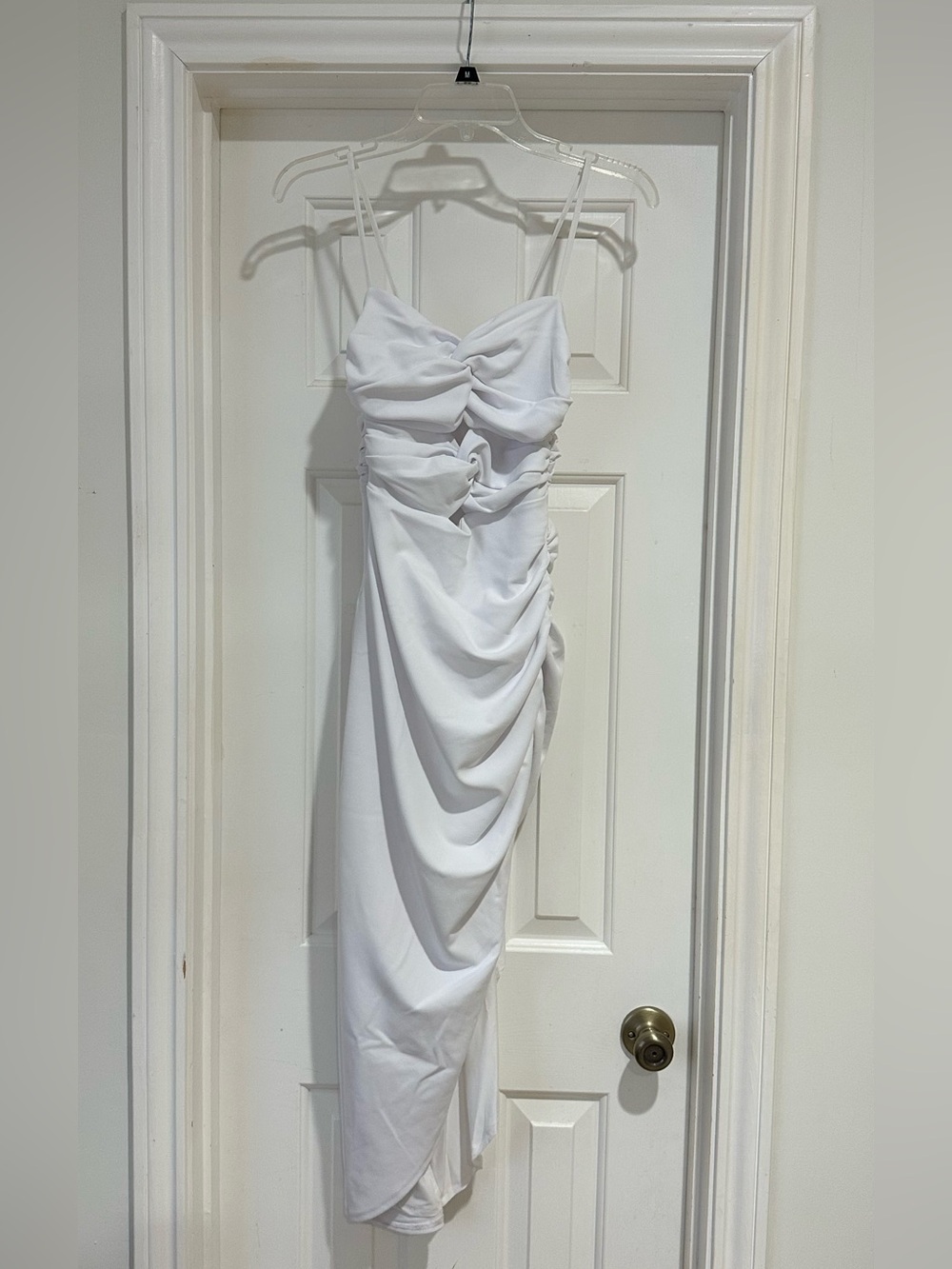 Abercrombie & Fitch White Twist Cutout Asymmetric Midi Dress